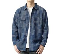 Darringls Herren Hemd Jeansjacke Biker Style Jeans Jacket Cowboy-Oberteil Knopfleiste Übergangsjacke Punk Farbblock Wash Klassisches Jeansmantel Blue Denim Jacke Lässiges Winterjacke Bomberjacke