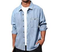Darringls Herren Jeanshemd Langarm Regular Fit Freizeithemden Normale Passform Arbeitshemd Outdoor Arbeitsjacke Denimmantel Modisch Frühling Motorradjacke Baggy Casual Denimjacke