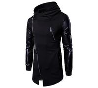 Darringls Herren Kapuzensweatjacke Hoodies Assassins Gothic Creed Reißverschluss Seite Schnürung Jacke Asymmetrischer Sweatshirt Patchwork Creed Dunkle Krawatte Slim Fit Kapuzenmantel Klamotten