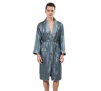 Darringls Herren Kimono Satin Robe Bademantel Seide Langarm Schlafanzug 2 Teilig Lang Sleepwear V Ausschnitt Mit Kurz Short Einteiliges Seidennachthemd Sommer Dünnes Langärmeliges Nachthemd