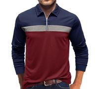 Darringls Herren Poloshirt Langarm Revers Colour-Blocking Hemd Herbst Unterhemd Slim Fit T-Shirt Streetwear Golf Polohemd Mit Zip Up Fitnessshirt Sommer Sportshirt Bequem Funktionsunterhemden