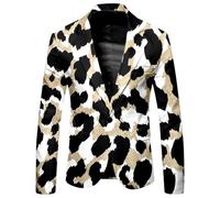 Darringls Herren Sakko Leopard Anzugjacke Elegante 1 Knöpfen Anzugjacken Smoking Slim Fit Hochzeit Mantel Party Herrenjacke Lässig Bühnenkostüme Leopardendruck Blazer Leichter Sportmantel