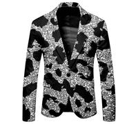 Darringls Herren Sakko Leopard Anzugjacke Elegante 1 Knöpfen Anzugjacken Smoking Slim Fit Hochzeit Mantel Party Herrenjacke Lässig Bühnenkostüme Leopardendruck Blazer Leichter Sportmantel
