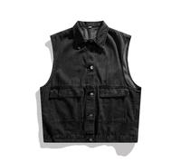 Darringls Herren Schwarze Jeansweste Denim Westen Männer Cowboy Ärmellos Biker Jeanswesten Jacken Klassische Kutte Jeans Weste Vintage Oberbekleidung Mit Knöpfen