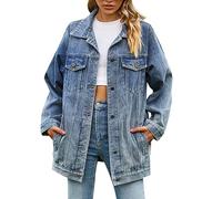Darringls Jeansjacke Damen Oversize,Damen Jeans Jacke Langarm Einfarbig Elegant Jeans Jacke Knopf Langram Große Größen Oversize Vintage Lang mit Knöpfen Damenjacken