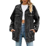 Darringls Jeansjacke Damen Oversize,Damen Jeans Jacke Langarm Einfarbig Elegant Jeans Jacke Knopf Langram Große Größen Oversize Vintage Lang mit Knöpfen Damenjacken
