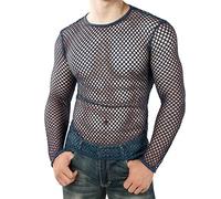 Darringls Mesh T Shirts Herren Unterwäsche Muscle Shirt Nylon Wetlook Bluse Netzhemd Langarmshirt Langarm Durchsichtig Unterhemd Nachtwäsche Slim Fit Muskelshirts Netzoberteil Stretch Reizvoll