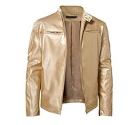 Darringls Motorrad Lederjacke Herren Wasserdicht Dünn Winter Gold Motorradjacke Bomberjacke Vintage Biker Atmungsaktiv Leather Jacket Bikerjacke Slim Fit Mit Kragen Leicht Lederjacke Übergangsjacke