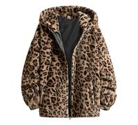 Darringls Outdoorjacke Herren Leopard Kapuze Sweatshirt Zip Up Langarm Fleece Thermal Hoodies Oversized Pelzmantel Flauschig Winterjacke Warm Teddymantel Elegant Teddyfleece Jacke