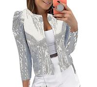 Darringls Pailletten Blazer Damen Glitzer Langarm Bomberjacke Party Outwear Cardigan Tops Teenager Mädchen Streetwear Glänzend Jacke Slim Fit Pailletten Jacke Elegant Sakko Einfarbig Blazermantel