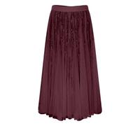 Darringls Pailletten Rock Damen Elegant Midi Skirts Frauen Paillettenrock Elastisch Taille Plissierter Einfarbig Langer Röcke Maxirock Tüllrock Maxi Faltenrock Hohe Taille Bequem Plisseerock