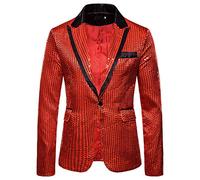 Darringls Pailletten Sakko Herren Karneval Kostüm Slim Fit Hochzeit Mantel Anzugsakko Disco Vintage Herrenjacke Glänzend Karneval Blazer Glitzersakko Silvester Party Jacket Anzugjacke Smoking