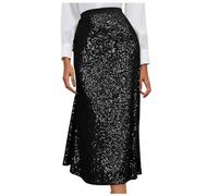 Darringls Rock Damen A-Linie Sommer A-Linien-Maxirock Für Schlanke Damen Eleganter Langer Tüllrock Mit Pailletten Glitzer Pailletten Rock Mit Plissee Midi Elegant Festlich Faltenrock