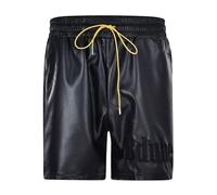 Darringls Shorts Herren Pu Lackleder Shorts Schnürung Slim Fit Biker Shorts Männer Sexy Leder Kurze Kunstleder Kurze Hose Herren Clubwear Lederjeans Stretch Dünn Casual Fitness Shorts