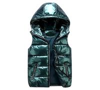 Darringls Steppweste Glänzend Damen Metallic Oberteil Ärmellose Steppjacke Eleganter Modemantel Lose Ärmellose Jacke Mit Kapuze Casual Solid Weste Mantel Reißverschlusstasche Mantel Jacken