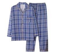 Darringlsherren Pyjama Kariert Atmungsaktiv Nachthemd Hausmantel Kurzer Ärmel Sleepshirt Zweiteiliger mit Brusttasche Kurzarm Nachtwäsche Oberteil und Tartan Kurze Hosen 2-Teiliges Schlafanzug