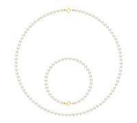 Das Set Halskette/Armband besteht aus: Halskette aus echten Süßwasser-Zuchtperlen, rund 4-5 mm Einheitsgröße