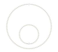 Das Set Halskette/Armband besteht aus: Halskette aus echten Süßwasser-Zuchtperlen, rund 4-5 mm Einheitsgröße