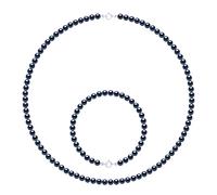 Das Set Halskette/Armband besteht aus: Halskette aus echten Süßwasser-Zuchtperlen, rund 4-5 mm Einheitsgröße