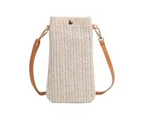 Dasellfa Handytasche Zum UmhäNgen Strohtaschen, Crossbody Bag Damen, Kleine UmhäNgetasche Klein Korbtaschen, Handy Schul，Tertasche Mit Langem Gurt,Bohemien,Strand Tasche MäDchen Frau (Weiss)