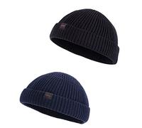 DASMINI Fischer-Beanie-Mützen für Herren und Damen, gestrickte Trawler-Totenkopfmütze, Uhrenkappe, Frühlingsherbst, Kurze Hüte, 2 Stück: Schwarz + Midnight (m), 7/7 1/4