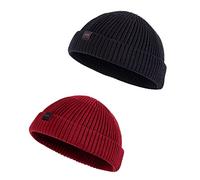DASMINI Fischermützen für Herren und Damen, Strickmütze, Totenkopfmütze, Uhrenkappe, Frühling, Herbst, Winter, warm, Kurze Mützen, 2 Stück, (Baumwolle) 2 Stück: Schwarz + Weingut (Größe M), 7/7 1/4