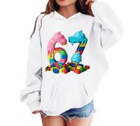 Dasongff 67 Kapuzen-Sweatshirt für Kinder, Jungen und Mädchen, Arbeitsjacke, Langarm, Sweatshirt, Sport, Freizeit, bedruckt, lustig, 6 7, Meme Alpha Slang Kids 67 Ice Cream Drip Meme Hoodie, weiß, für