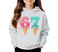 Dasongff 67 Kapuzen-Sweatshirt für Kinder, Jungen und Mädchen, langärmlig, bedruckt, lustig, 6 7, Meme Alpha Slang Kids 67, Ice Cream, Drip Meme, Hoodie, für Sport und Freizeit, weiß, für 5- bis 6
