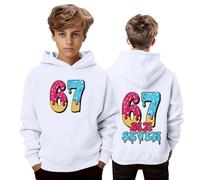 Dasongff 67 Meme Kapuzen-Sweatshirt für Jungen und Mädchen, langärmlig, bedruckt, lustig, 67, Meme Alpha Slang Kids 67, Ice Cream, Drip Meme, Hoodie, für Arbeit, Sport, Freizeit, winddicht, weiß, 13