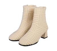 Dasongff Damen-Stiefel, bequem, niedrige Absätze, gestrickt, Stiefeletten mit spitzer Spitze, zum Hineinschlüpfen, Schuhe für Damen, Herbst und Winter, B weiß., 43 EU