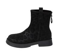 Dasongff Damen-Stiefeletten mit niedrigem Keilabsatz, kurze Stiefeletten, dicke Absätze, seitlicher Reißverschluss, runde Zehe, gewellte Sohle, Herbststiefel, rutschfeste Wanderschuhe, Schwarz , 36 EU