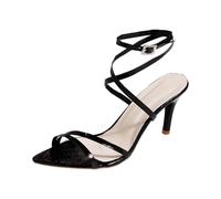 Dasongff Mi Kitten Damen Sandalen mit Absatz, spitz, Sandalen, Slingback, Diamant, Kristall, Büro, Kleid, Schwarz , 37 EU