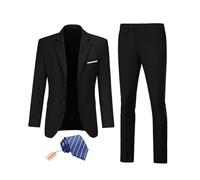 Datysum Herrenanzug, 2-teilig, für Bräutigam, Smoking, Abschlussball, Sakko, schmale Passform, Anzüge mit zwei Knöpfen, Hochzeitsanzug, Set mit Jacke, Hose, Krawatte, Schwarz, XX-Large