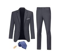 Datysum Herrenanzug, 2-teilig, für Bräutigam, Smoking, Abschlussball, Sakko, schmale Passform, Anzüge mit zwei Knöpfen, Hochzeitsanzug, Set mit Jacke, Hose, Krawatte, Tiefes grau, XL