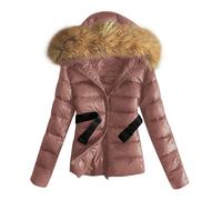 Daunenjacke Damen - Glänzende Winterjacke Daunenmantel Mit Fellkapuze Puffer Jacke Steppjacke Pufferjacke Warme Gesteppter Parka Dicke Outdoor Jacken Winter Mantel Steppmantel Frauen Grün Kaffee M L S