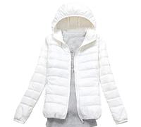 Daunenjacke Damen Leicht Packbar Puffer Jacke Leichte Steppjacke Damen Federleichte Dünne Packbare Daunenmantel Damen Leichter Steppmantel Puffer Mantel Down Jacket Daunen Pufferjacke Kaputze Weiß S