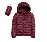 Daunenjacke für Damen, Winter, warm, Winter, Jacke, Daunenjacke, feine Kapuze, Ultraleicht, Damen, große Größe, Steppjacke, Damen, Jacke, gesteppt, mittellang, mit Kapuze, für Damen, Burgunderrot, 42