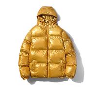 Daunenjacke Herren Einfarbig Glänzend Stehkragen Casual Jacke Herren Mode Trend Reflektierend Steppjacke Herren Reißverschluss Einfachheit Winter Kälte Jacke Herren H-Yellow XXL