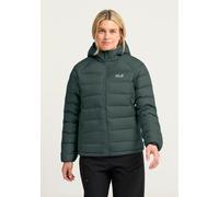 Daunenjacke JACK WOLFSKIN "WILD PASS DOWN HOODY W RDS", Damen, Gr. XXL (48), grün (sagopalm), Obermaterial: 100% Polyester. Füllung: 90% Daunen, 10% Sonstige Fasern. Futter: 100% Polyester, Jacken Dau