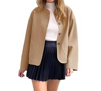 Daunenjacke Mit Abnehmbaren Aermeln European And American Border Women's Temperament Elegant Casual Pocket Women's Short Woolen Coat Winterjacke Damen Parka (Khaki, S)