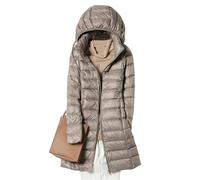 Daunenmantel Damen Leichte Packbare Wintermantel Lang Zipper Steppjacke Frauen Mit Abnehmbare Kapuze Winterjacke Warm Steppmantel Rollkragen Mit Taschen Puffer Jacke Outdoor Mantel Winter