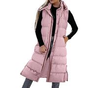 Daunenweste Damen Lang mit Kapuze Steppweste Leicht Weste Dünn Årmellos Jacke Gesteppte Daunenmantel Warm Winter Outdoor Übergangsjacke Parka Daunen Steppjacke Maxi Mantel Daunenjacke, Rosa, M