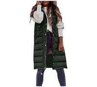 Daunenweste Damen Lang Warmer Daunenmantel mit Kapuze Taschen Ärmellose Steppweste Gesteppt Damen Lange Steppweste Leicht Daunenjacke Warm Weste Casual Wintermantel Steppjacke Outdoor Kapuzenweste