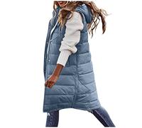 Daunenweste Damen Lang Wintermantel Vest mit Kapuze Leichte Gesteppte Weste Maxi Mantel Ärmellose Jacke Daunenmantel mit Taschen Steppweste Daunenjacke Steppjacke Outdoor Winterjacke