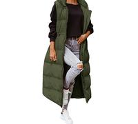 Daunenweste Damen Lang Wintermantel Vest mit Kapuze Leichte Gesteppte Weste Maxi Mantel Ärmellose Jacke Daunenmantel mit Taschen Steppweste Daunenjacke Steppjacke Outdoor Winterjacke (Schwarz,XXL)