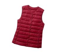 Daunenweste Damen Leicht Leichte Daunen Steppweste Kurz Gilet Ärmellose Puffer Weste Westen Frauen Aermellose Wattierte Gesteppte Weste Stepp Jacke Ärmellos Damen Herbst Winter Große Größen Rot XL