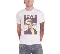 David Bowie T Shirt Vintage Retro Smoking Pose Logo offiziell Herren Nue Weiß L