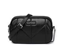 David Jones - Dämen Kleine Umhängetasche - Mini Crossbody Bag PU Leder - Handtasche 2 Fächern mit Reißverschluss - Gesteppte Tasche Kette Schultertasche - Abendtasche Elegant Stilvoll - Schwarz