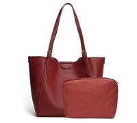 David Jones - Handtasche für Damen - Einkaufstasche aus weichem Kunstleder - Tasche für Schule und Arbeit - Einkaufstasche, große Größe, A4, lange Henkel, 2-teilig, mit Federmäppchen, rot, one size,