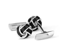 DAVIDOFF ESSENTIALS Cufflinks - Schwarze und silberne Manschettenknöpfe mit dekorativem Knotendesign - Herren Hemd Manschettenknöpfe aus rhodiniertem Messing - Accessoires für Events und Büro